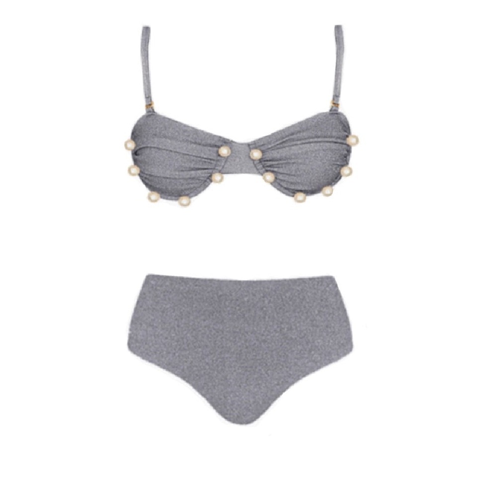 Bahia Maria Pearl-Embellished Shimmery Bikini Set - Metallic blue